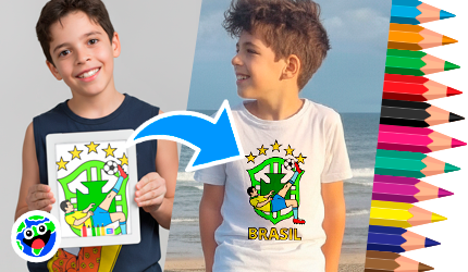 Criança colorindo e vestindo a arte