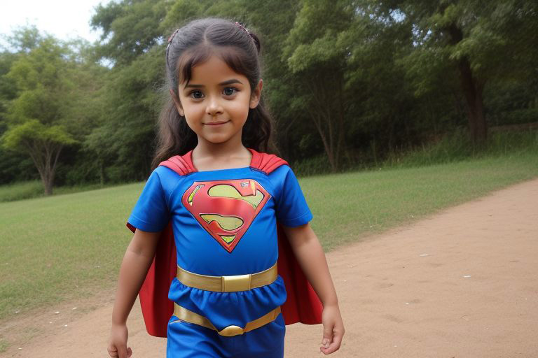 menina fantasiada de super herói