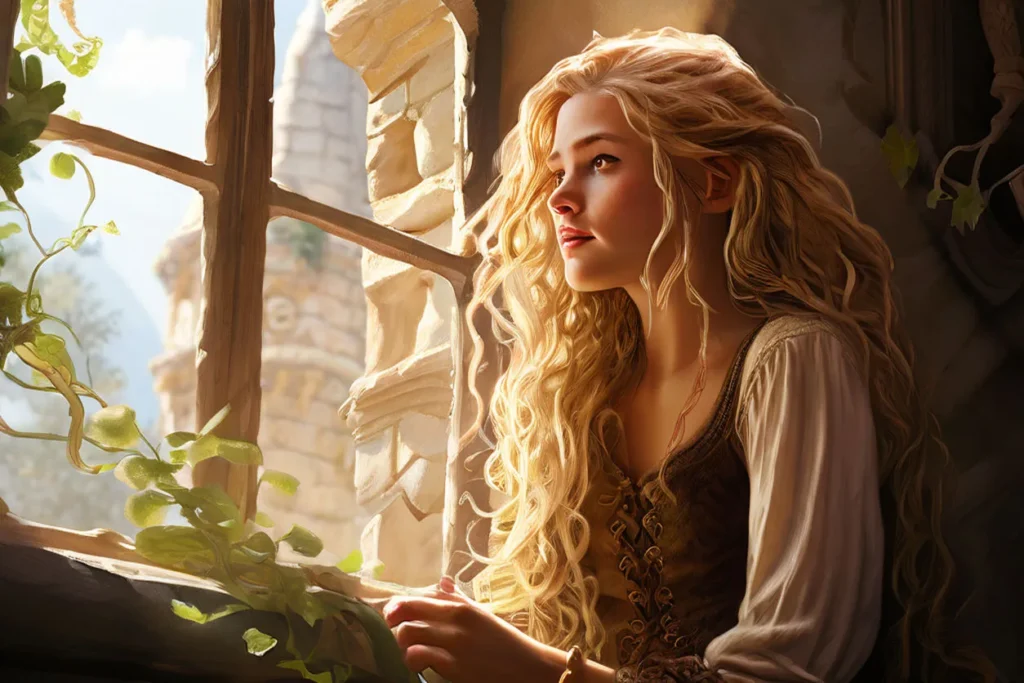 rapunzel na janela da torre