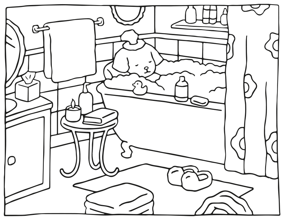 Desenho de Colorir  Kawaii: Hora do Banho do Cachorrinho Mais Fofo da Internet para imprimir e colorir - PDF grátis para pessoas de todas as idades