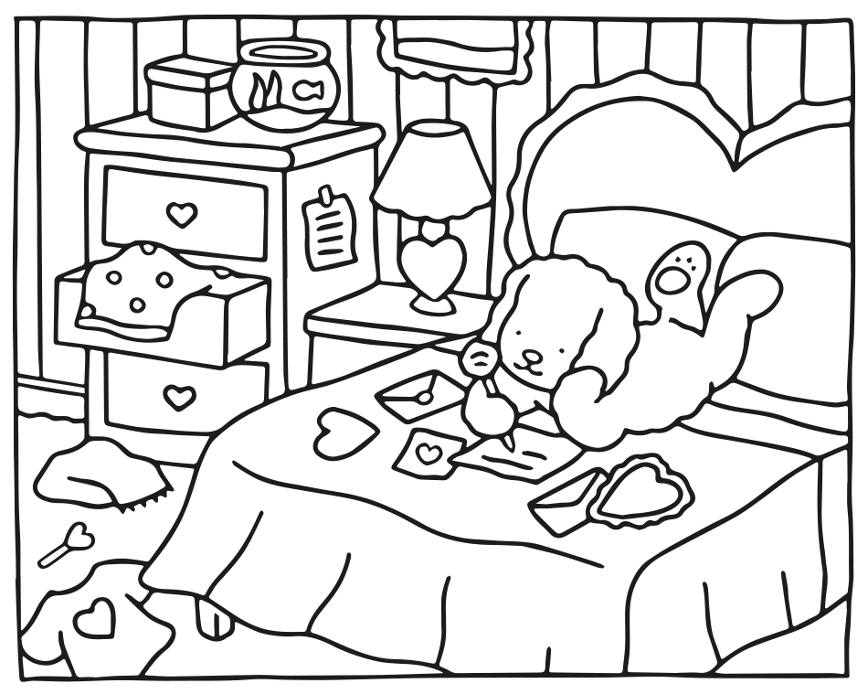 Desenho de Kawaii: Carta de Amor para imprimir e colorir - PDF grátis para pessoas de todas as idades