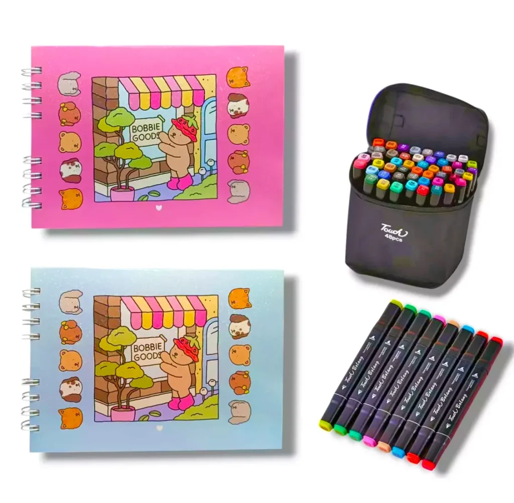 kit caderno bobbie goods canetinhas