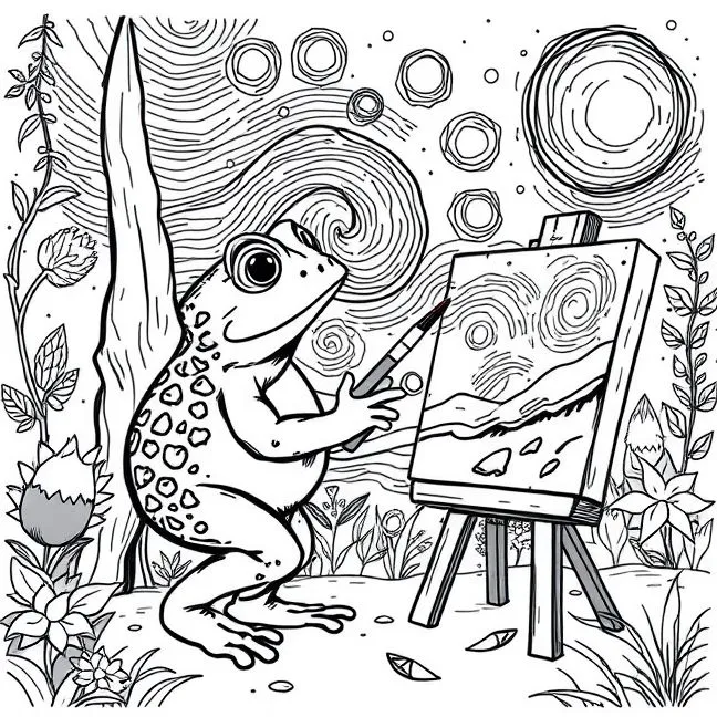 Sapo Pintando a Noite Estrelada