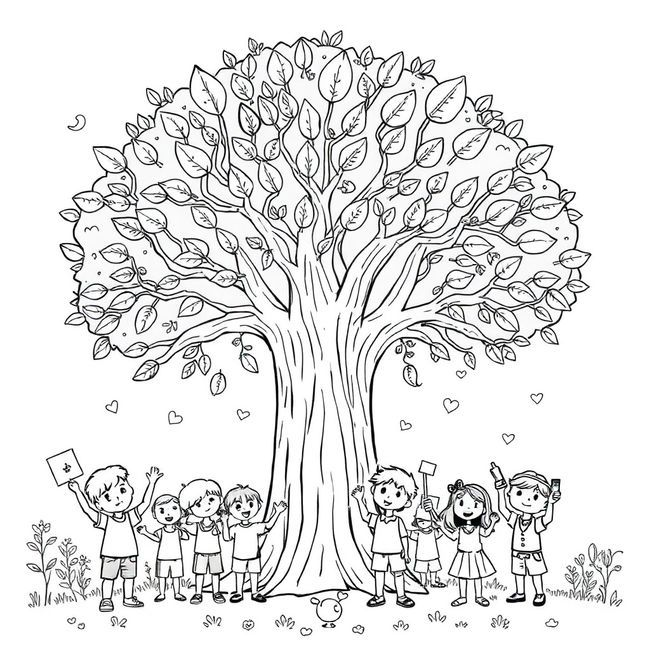 Desenho de Árvore da Criatividade pronto para imprimir e colorir