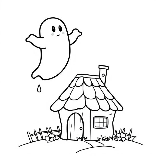 Desenho de Fantasma na Casinha Encantada pronto para imprimir e colorir