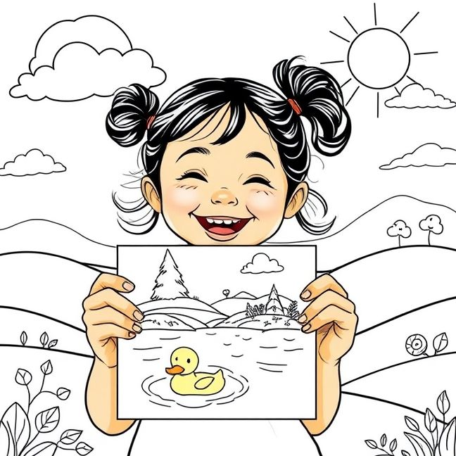 Desenho de Meu lindo água, nuvens e patinhos! pronto para imprimir e colorir