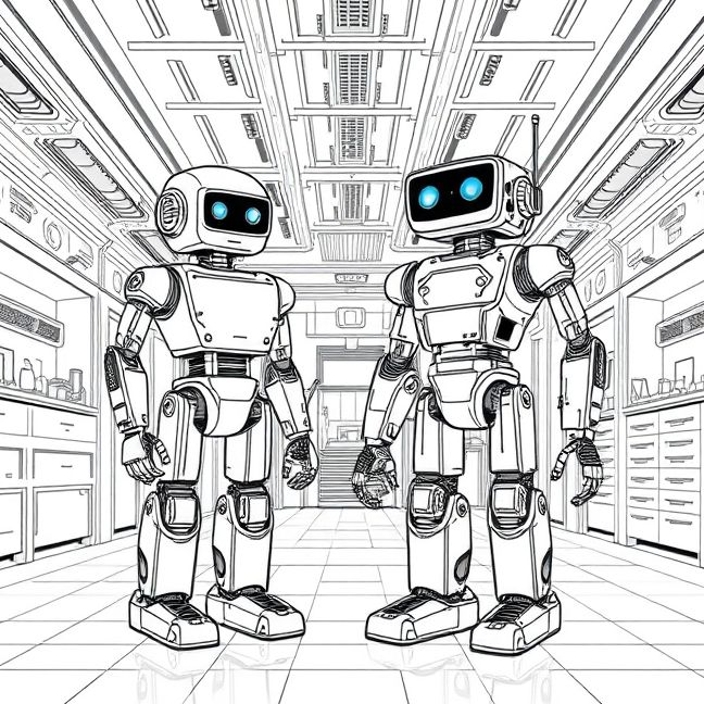 Desenho de Robôs e Tecnologia: Hora de Colorir! pronto para imprimir e colorir