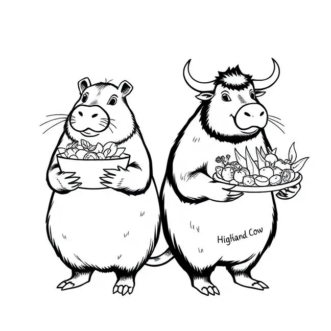 Capybara e Highland Cow