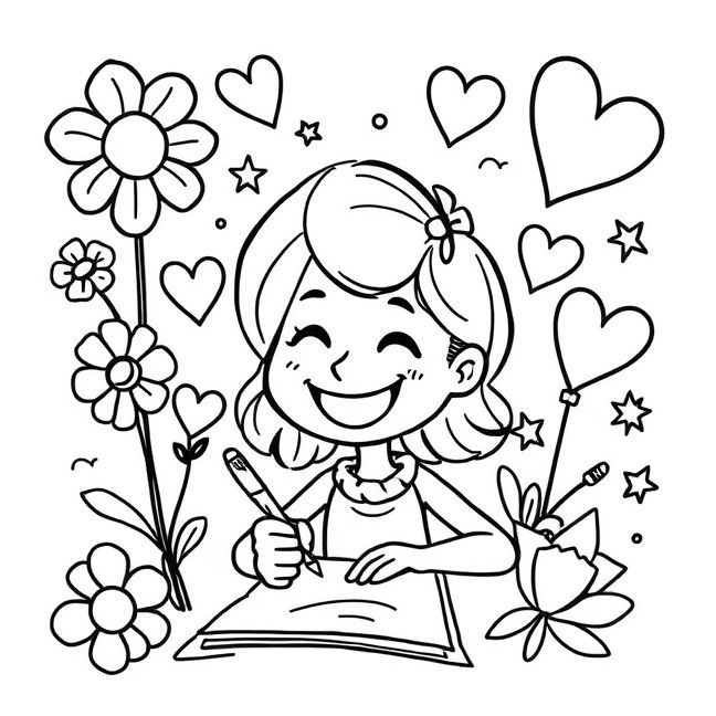 Desenho de Colorir : Dê Vida ao Uma Menina Criativa! pronto para imprimir e colorir