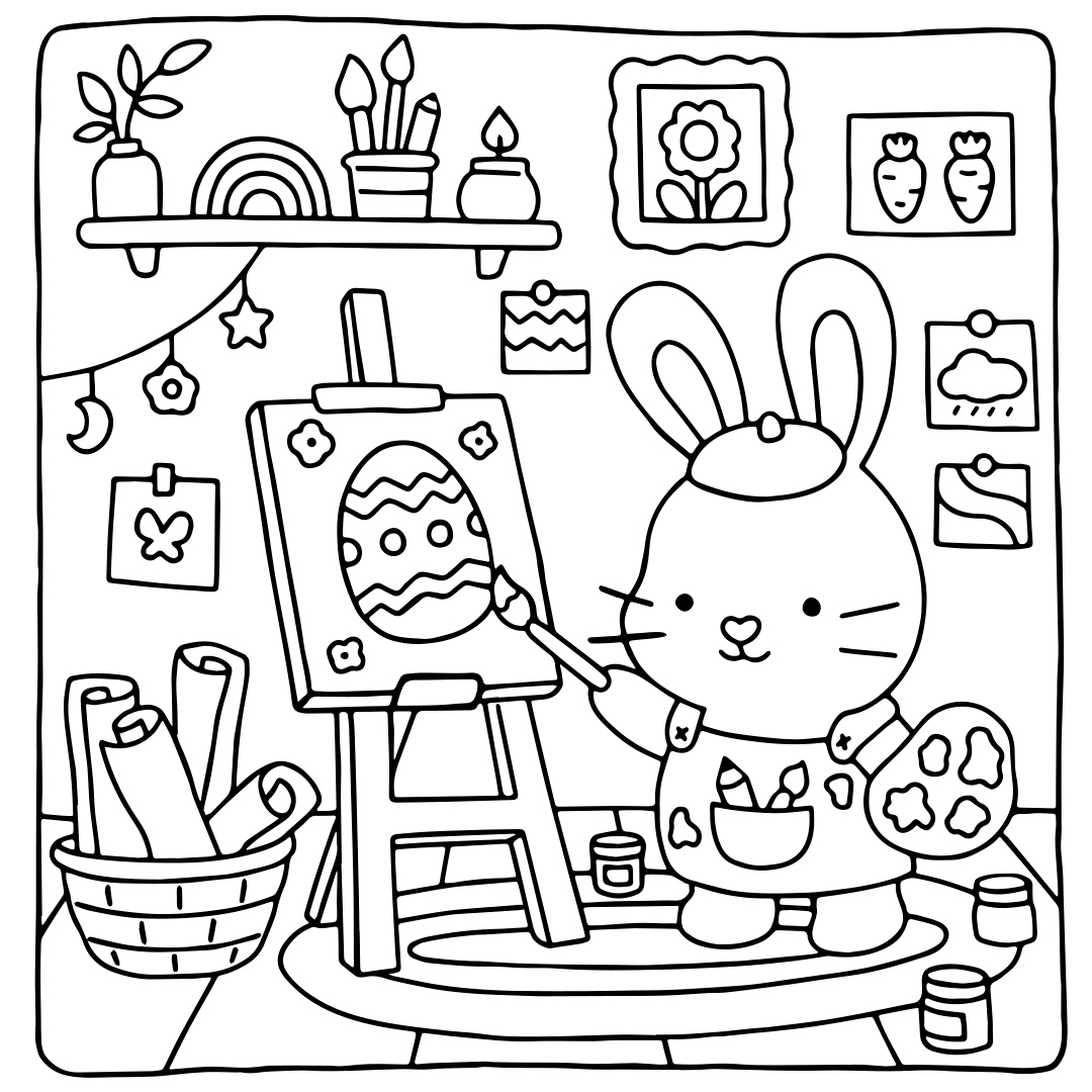 Desenho de Kawaii - Coelhinho da Páscoa para imprimir e colorir - PDF grátis para pessoas de todas as idades