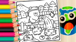 Desenho para colorir Bobbie Goods - Banho nos Porquinhos 🐻🧼🐷