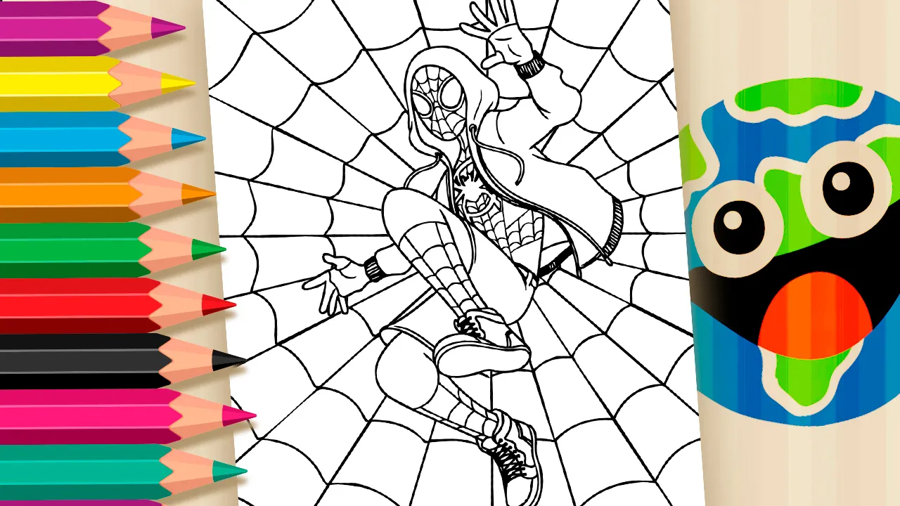 Figura em preto e branco do Homem-Aranha Miles Morales, baseado no estilo icônico do filme "Homem-Aranha no Aranhaverso". A imagem destaca o traje característico de Miles, com detalhes como o símbolo da aranha no peito e um fundo estilizado que remete ao universo urbano do herói. Ideal para colorir online, a ilustração é uma ótima opção para fãs do Aranhaverso e crianças que querem explorar sua criatividade enquanto se divertem com o personagem.