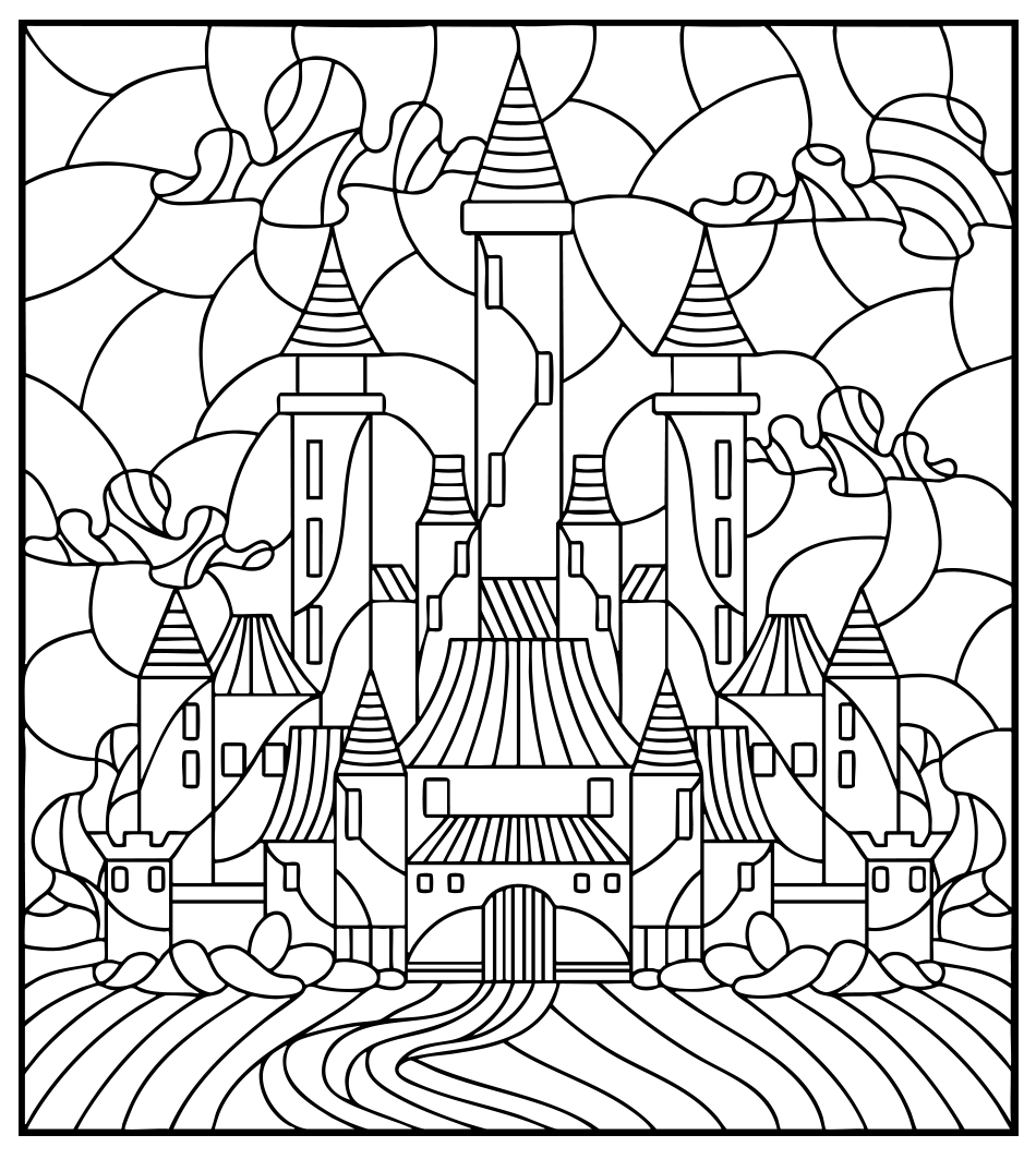 Desenho de Castelo da Disney em Mosaico para imprimir e colorir - PDF grátis para pessoas de todas as idades