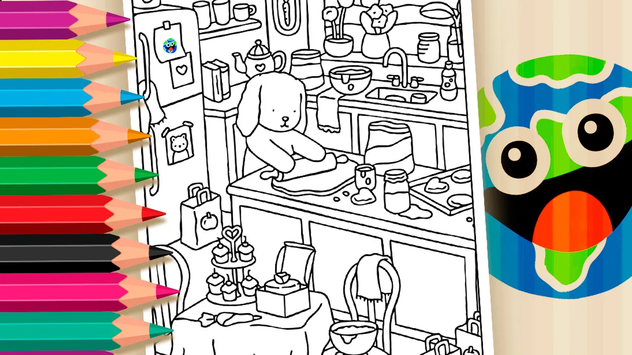 Ilustração do ursinho da Desenho Kawaii cozinhando e abrindo massa para fazer cookies inspirados em receita do TikTok.