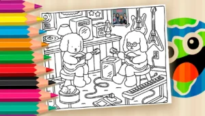 Desenho para colorir Desenho Kawaii - Tocando Måneskin 🐻🎸