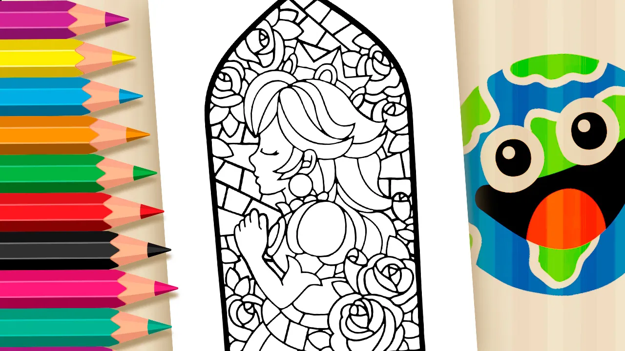Colorir Online Vitral da Princesa Peach do Jogo Super Mario 64, de Nintendo 64