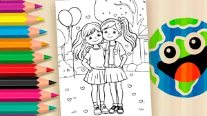 Desenho para colorir Desenho de Melhores Amigas para Colorir