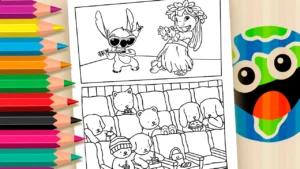 Desenho para colorir Desenho Kawaii - Lilo & Stitch no Cinema