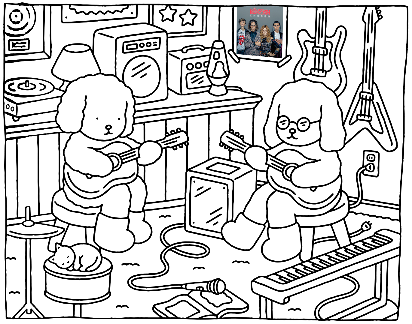 Desenho de Kawaii - Tocando Måneskin 🐻🎸 para imprimir e colorir - PDF grátis para pessoas de todas as idades