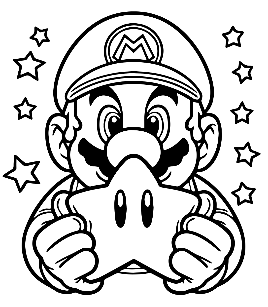 Desenho de Mario e a Estrela para Colorir para imprimir e colorir - PDF grátis para pessoas de todas as idades