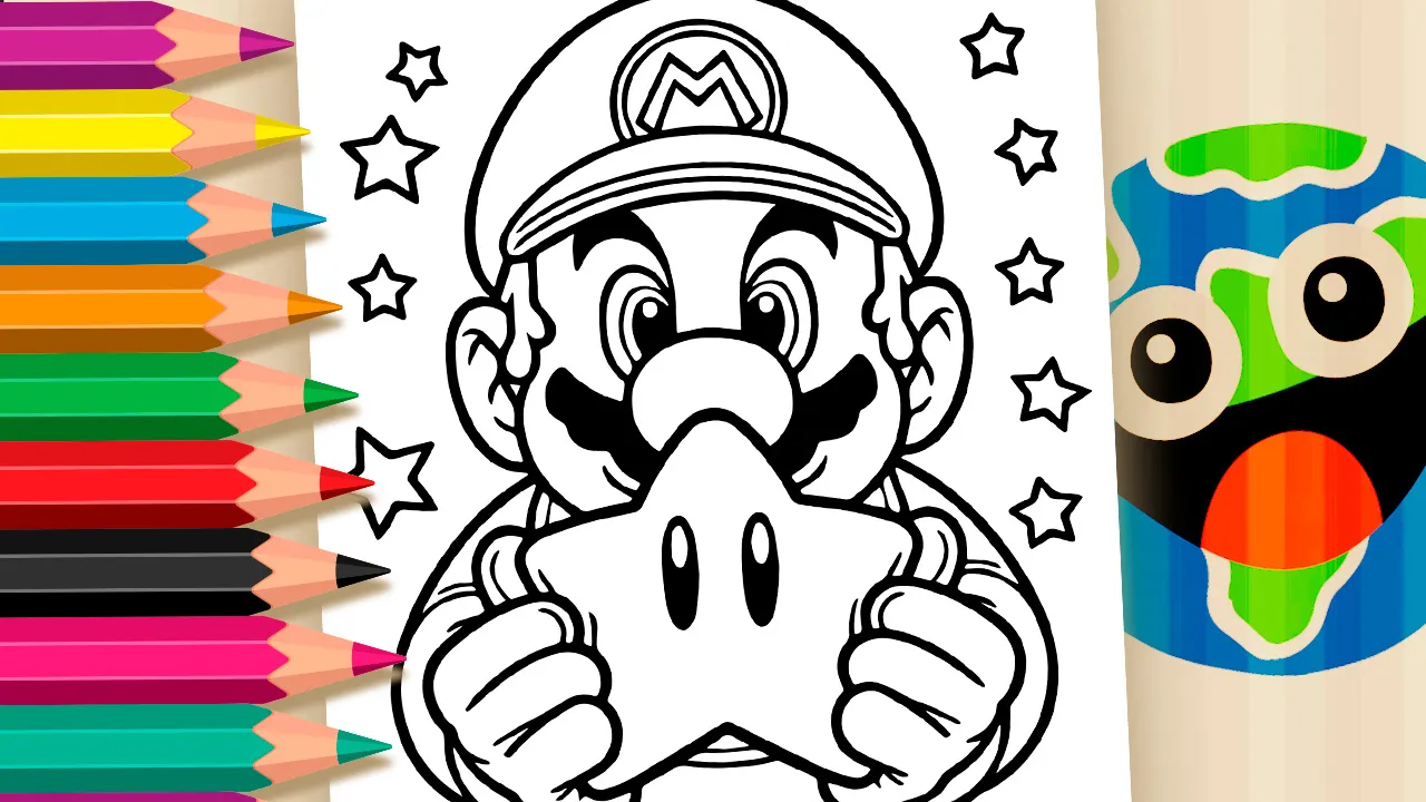 Mario e a Estrela para Colorir
