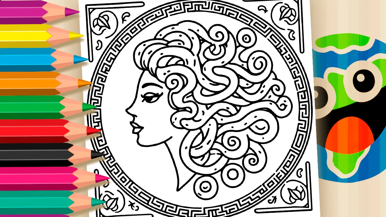 Medusa para Colorir – Mito Grego em Desenho para Imprimir e Pintar 🎨🌀