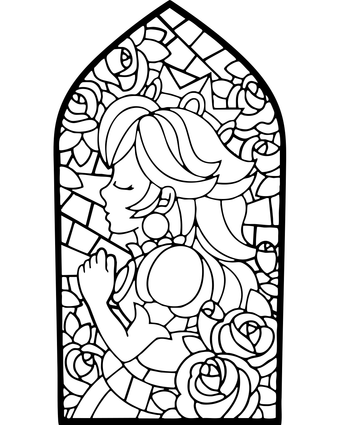 Desenho de Princesa Peach em Vitral para imprimir e colorir - PDF grátis para pessoas de todas as idades