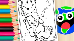 Coloring Page Ursinhos Carinhosos - Balanço no Céu