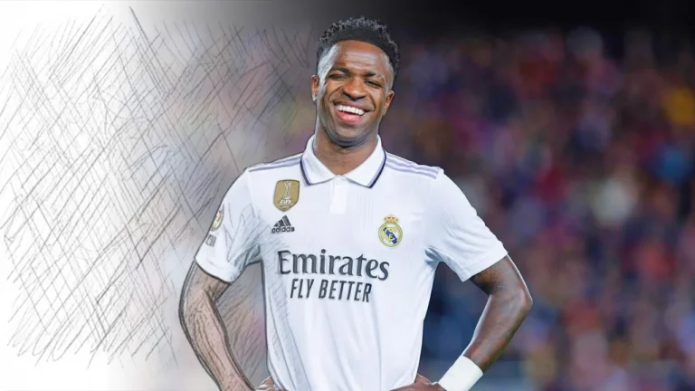 Desenho de Vinicius Junior e escudo do Real Madrid para colorir online gratuitamente