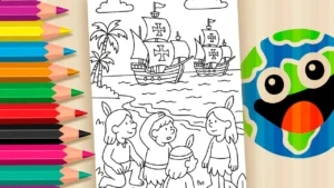 Desenho para colorir Colorir: A Chegada dos Portugueses ao Brasil (1500)
