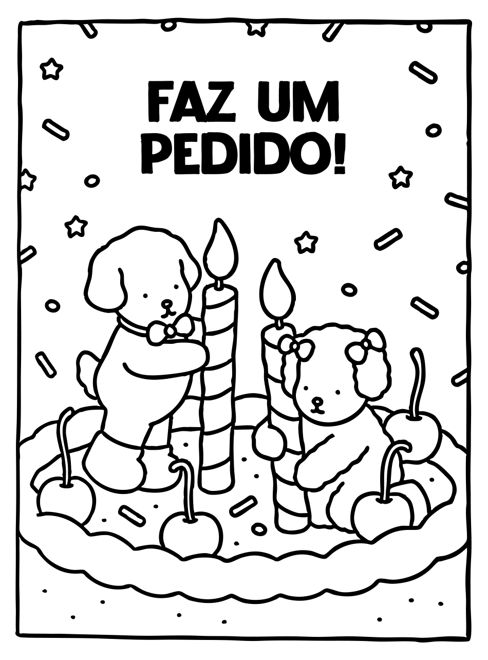 Desenho de Cartão  Kawaii de Aniversário para Colorir para imprimir e colorir - PDF grátis para pessoas de todas as idades