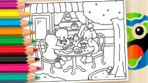 Desenho para colorir ☕ Bobbie Goods – A Hora do Chá: desenho para colorir cheio de encanto!