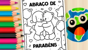 Desenho para colorir Desenho Kawaii - Cartão "Abraço de Parabéns"