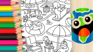 Desenho para colorir Desenho para Colorir Desenho Kawaii Brincando na Piscina - Pinte no Site ou Imprimir Grátis!