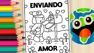 Desenho para colorir Desenho Kawaii - Cartão "Enviando Amor"