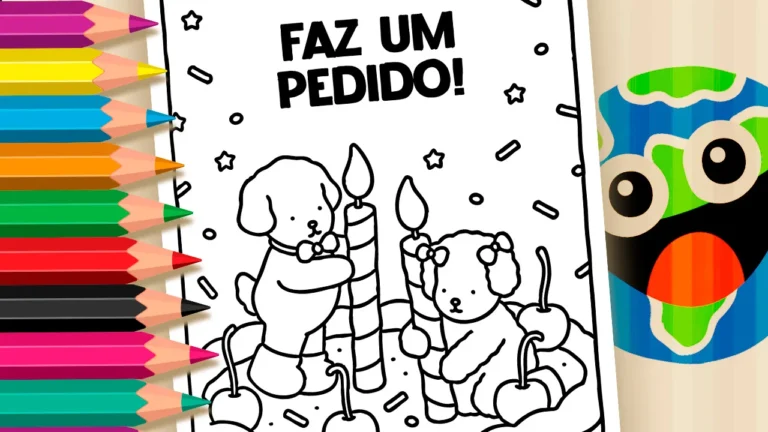 Desenho para colorir Cartão Desenho Kawaii de Aniversário para Colorir