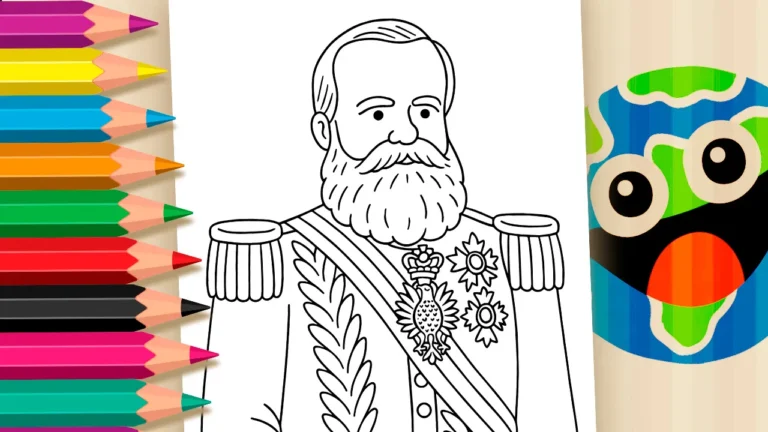 Desenho para colorir Colorir Dom Pedro II Online: Busto Imperial com Insígnias para Personalizar!