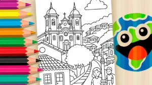Desenho para colorir Ouro Preto para Colorir — Um Desenho da Cidade Histórica de Minas Gerais