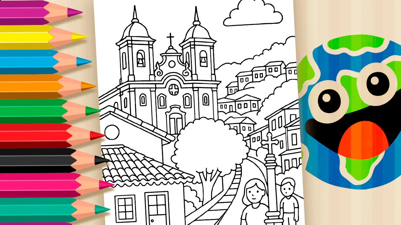 Ouro Preto para Colorir — Um Desenho da Cidade Histórica de Minas Gerais
