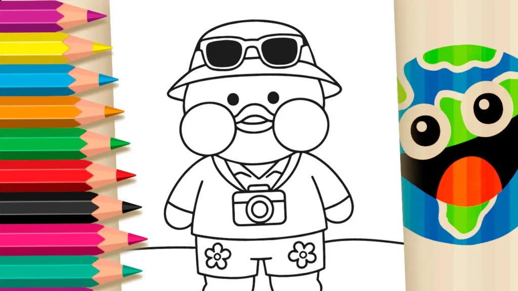 Patinho Paper Duck vestido de turista para colorir online!