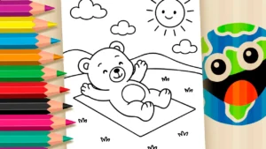Desenho para colorir 🎨 Colorir Online Grátis: O Ursinho Toma Banho de Sol!