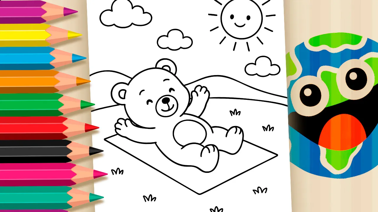 🎨 Colorir Online Grátis: O Ursinho Toma Banho de Sol!