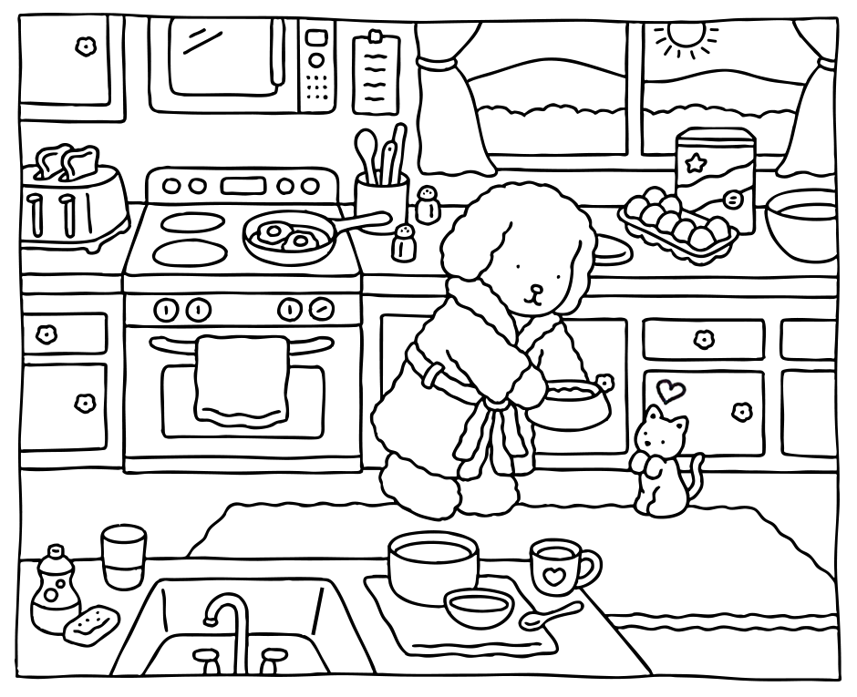 Desenho de Café da Manhã do Gatinho de  Kawaii - Página para Colorir para imprimir e colorir - PDF grátis para pessoas de todas as idades