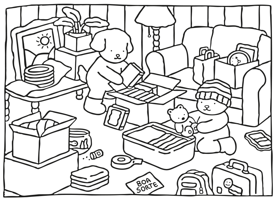 Desenho de Pinte a Mudança para a Casa Nova: senho Kawaii ! para imprimir e colorir - PDF grátis para pessoas de todas as idades