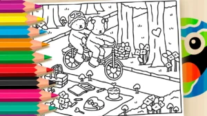 Coloring Page 🚲 Desenho Kawaii – Passeio das Amigas: uma cena doce para colorir e relaxar