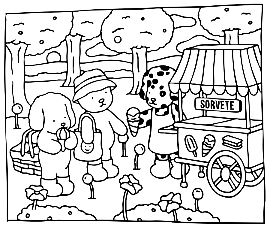 Desenho de Sorvete no Parque com Kawaii para imprimir e colorir - PDF grátis para pessoas de todas as idades