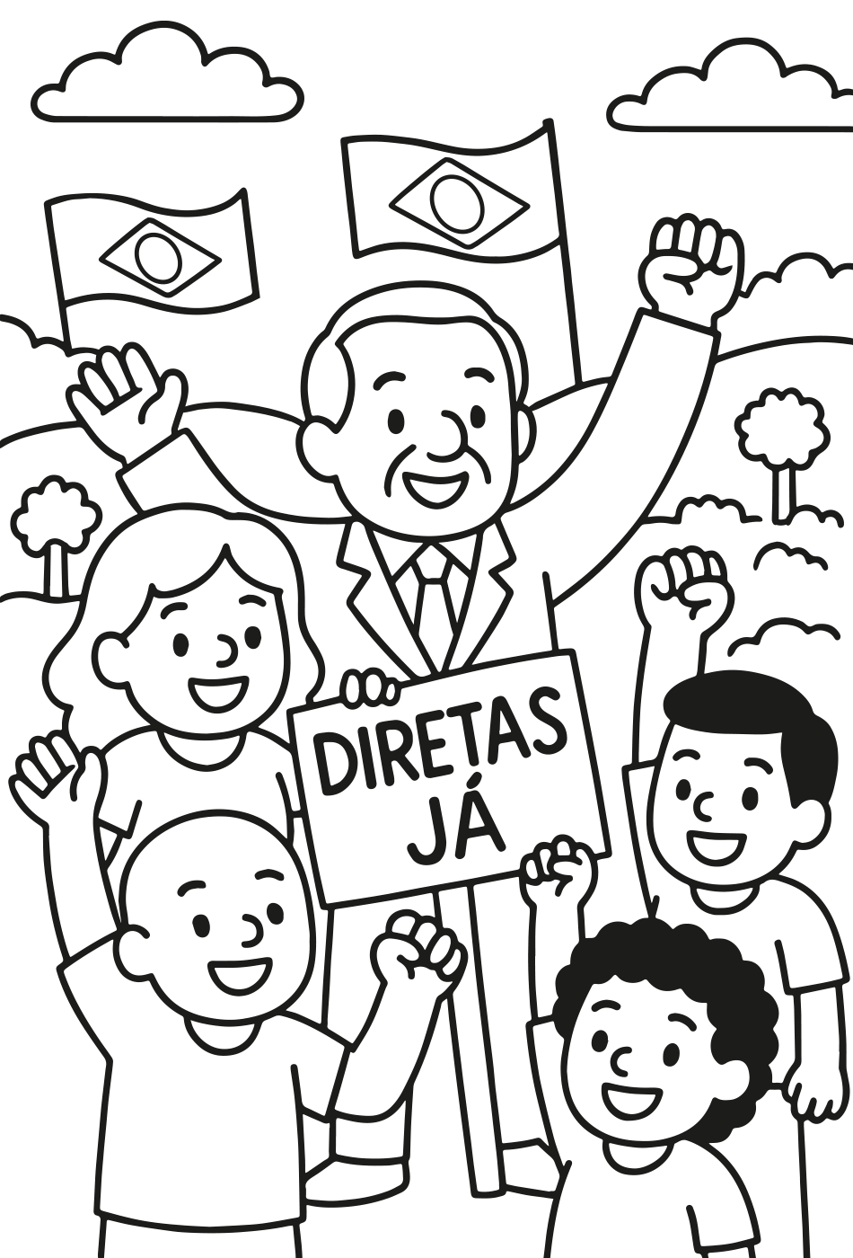 Desenho de Colorir: A Queda da Ditadura Militar (1985) para imprimir e colorir - PDF grátis para pessoas de todas as idades