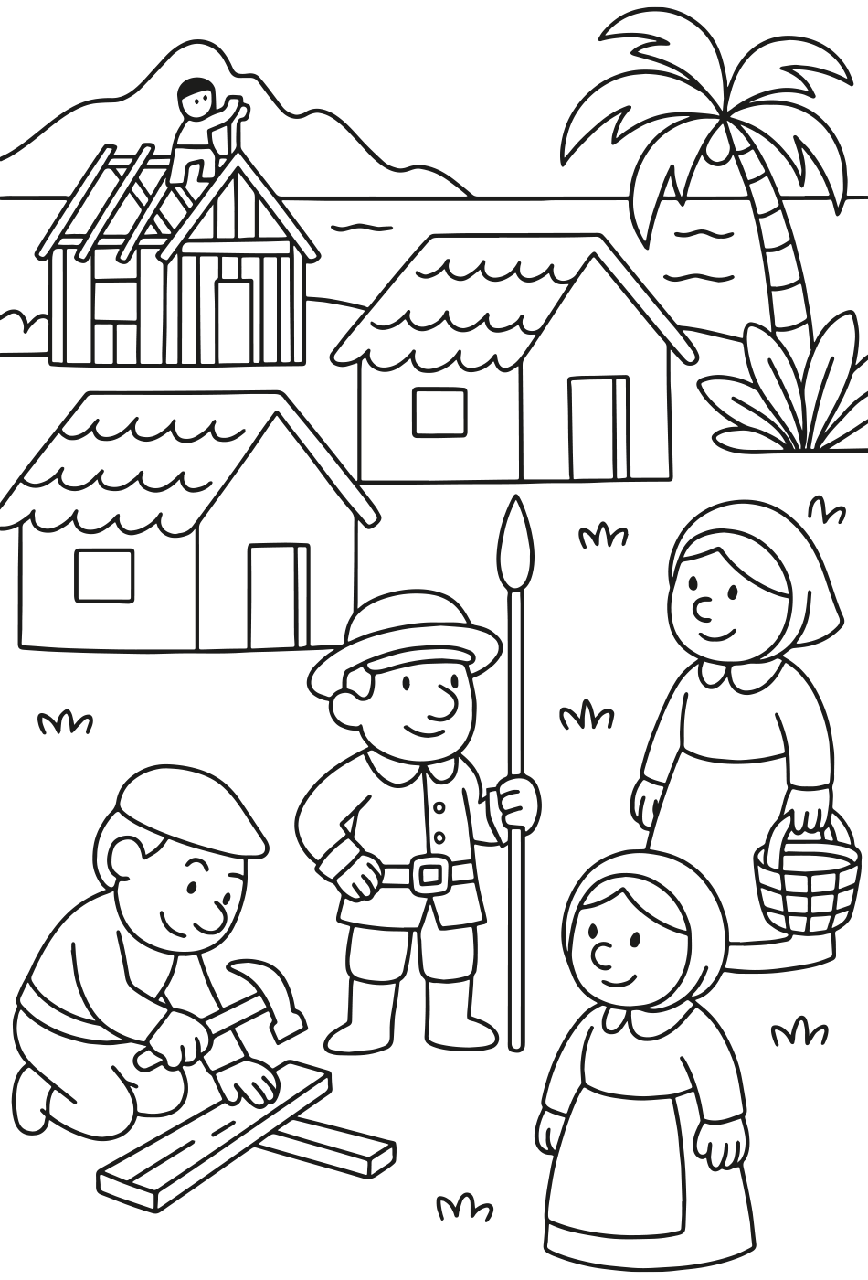 Desenho de Colorir: A Fundação da Primeira Vila do Brasil (1532) para imprimir e colorir - PDF grátis para pessoas de todas as idades