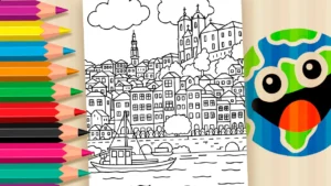 Desenho para colorir Colorir a paisagem do Porto, em Portugal – direto do navegador!