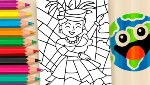 Desenho para colorir Colorir Online: Carmen Miranda em Releitura Estilo Romero Britto 🍍